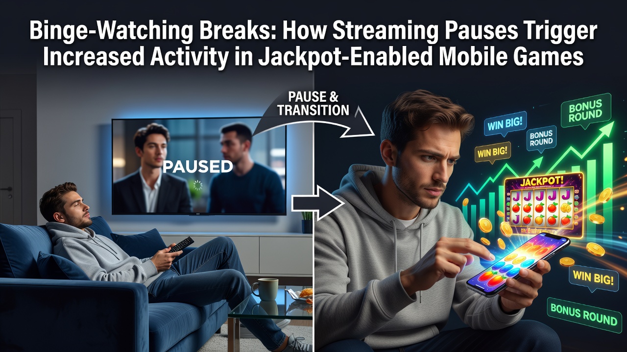 Visualisierung von Streaming-Pausen und erhöhter Aktivität in jackpotfähigen mobilen Spielen während Serienmarathons