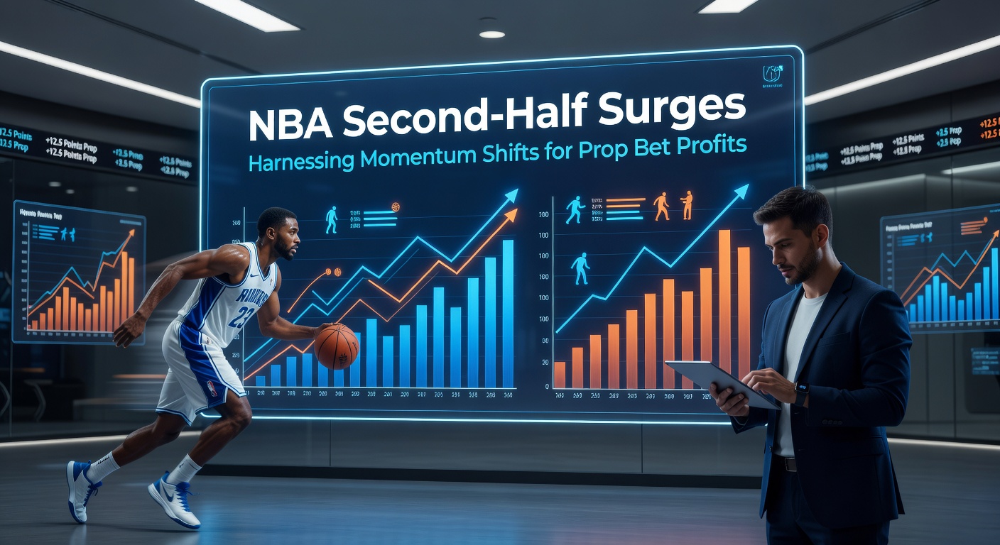 NBA-Spieler in actiongereicher Zweite-Halbzeit-Szene mit Momentum-Wechsel, Ball im Flug über den Korb