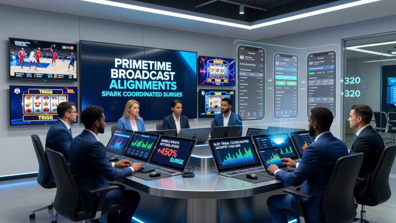 Diagramm veranschaulicht die Korrelation zwischen TV-Sendezeiten und Aktivitätsspitzen in Sport- und Slot-Produkten auf mobilen Endgeräten