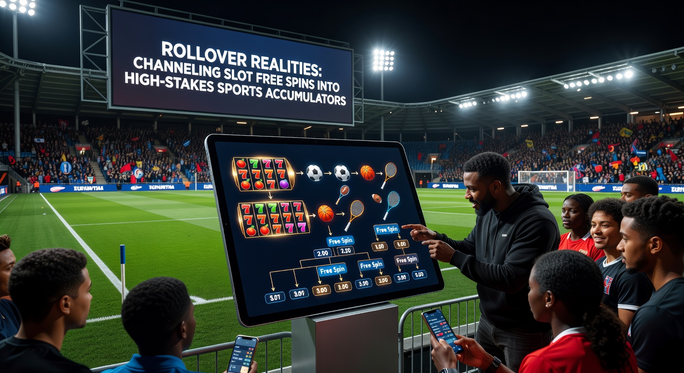 Detaillierte Darstellung eines Sport-Akkumulators mit Quoten aus Fußball, Tennis und Basketball, verbunden mit Slot-Symbolen und Rollover-Balken